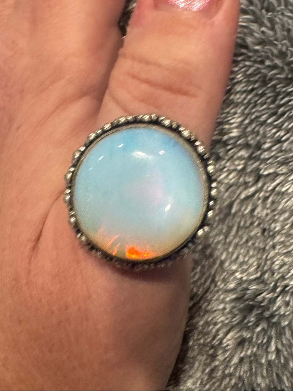 Opal-Effect Statement Ring in Opalescent Blue